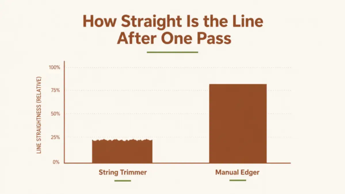 Bar chart comparing edge straightness between a string trimmer and a manual edger