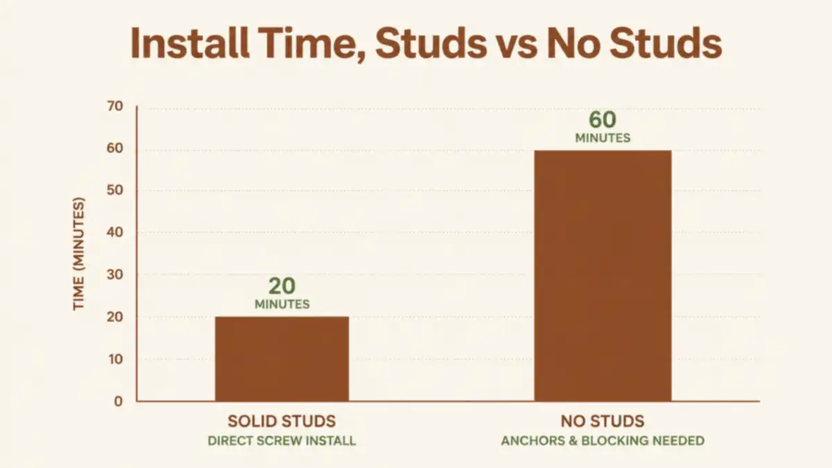 Chart comparing estimated install time on solid studs versus a wall without accessible studs