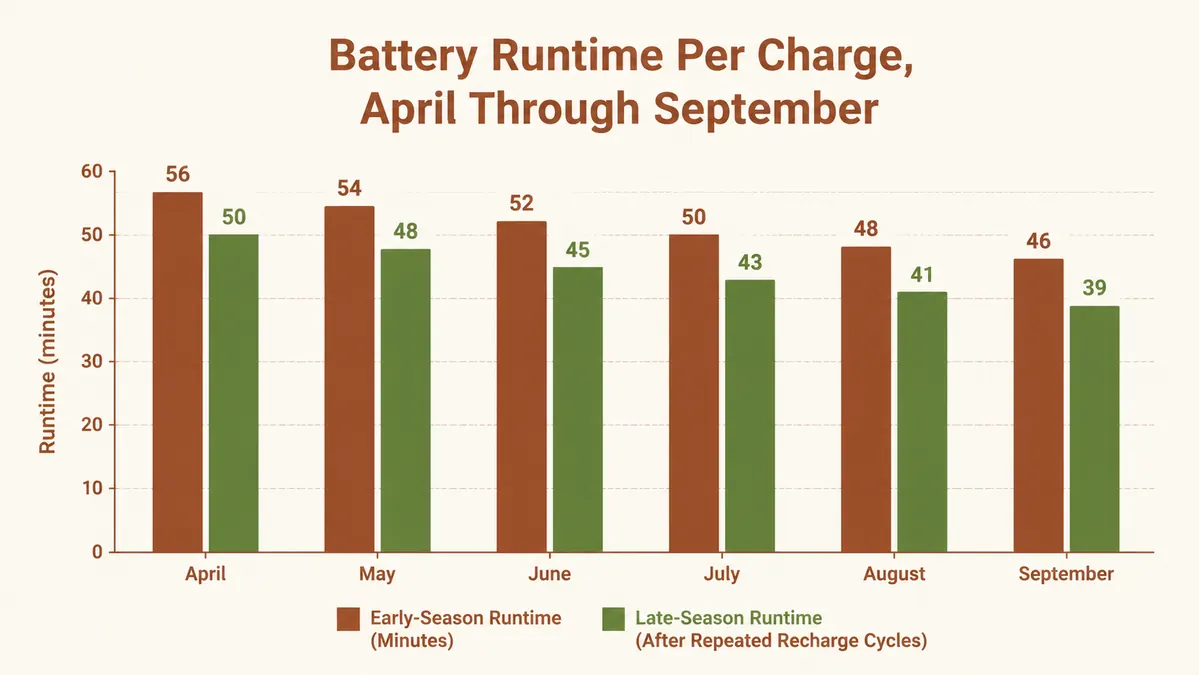 Chart showing battery runtime across a full trimming season for the WORX hedge trimmer
